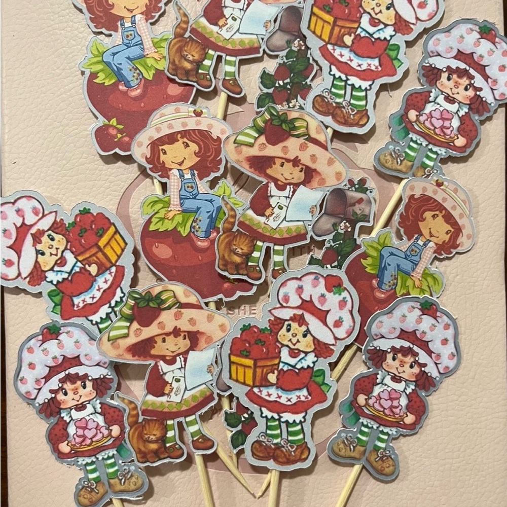 Strawberry Themed Party Cupcake Toppers